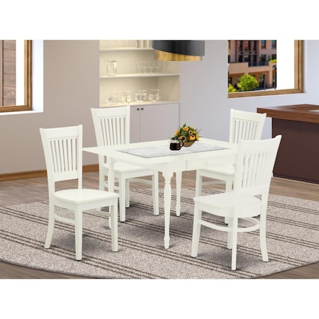 East West Furniture 5 Piece Monza Wood Dining Table Set - Linen White MZVA5-LWH-W